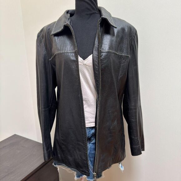 Vintage Di Capra Leather Jacket \ Y2K 90s Black 100% Genuine Leather Coat \ Sz M - Picture 1 of 7